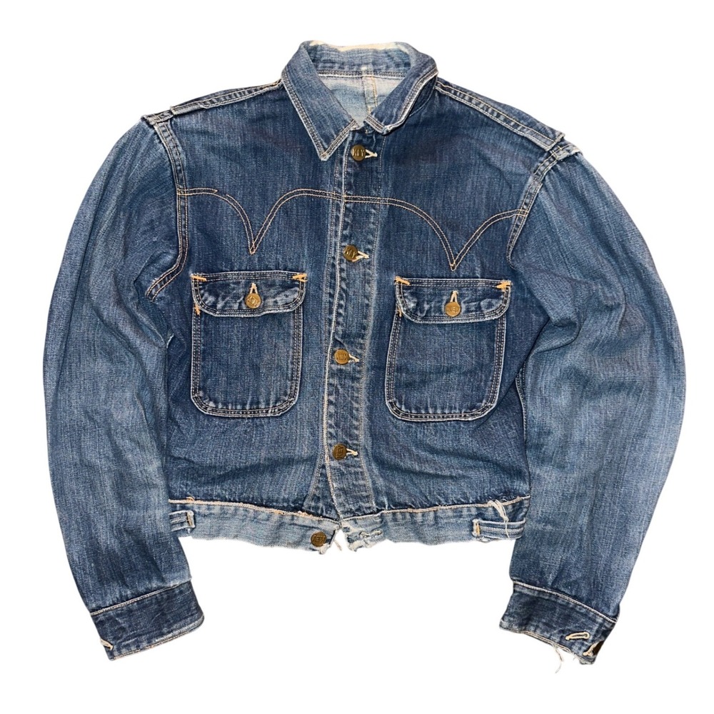 1950's Key Imperial 2 Pocket Denim Trucker Jacket Cinch Back Indigo Workwear